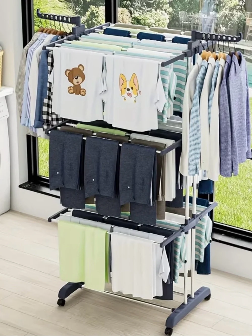 Space-Saving Multi-Tier Drying Rack in Gray — Foldable Clothes Organizer